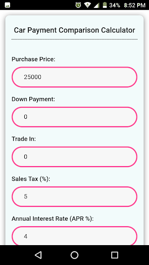 Car Payment Comparison Calculator Screenshot 0