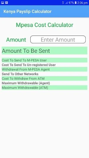 Quick and Easy M-PESA Cost Calculator Screenshot 0