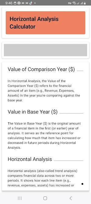 Horizontal Analysis Calculator Screenshot 1