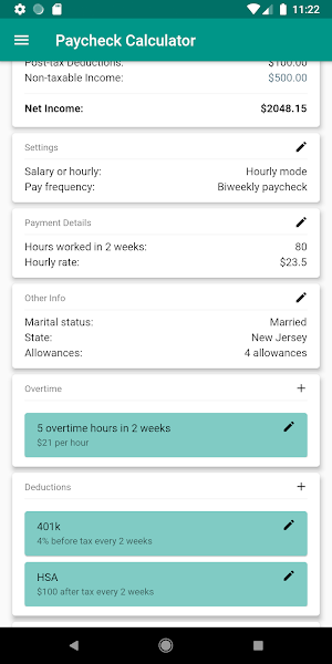 Paycheck Calculator (US) Screenshot 1