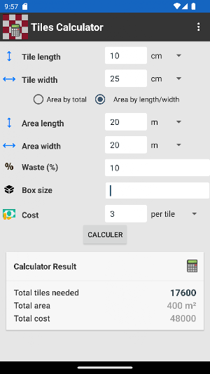 Tiles Calculator Screenshot 1