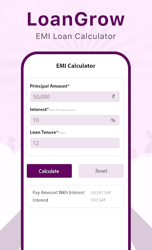 LoanGrow - EMI Loan Calculator Screenshot 2