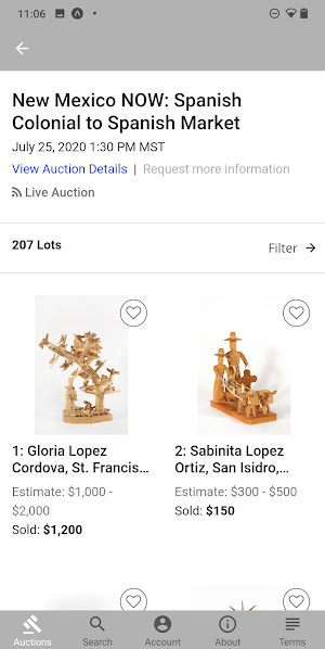 Santa Fe Art Auction Live Bidding Screenshot 1