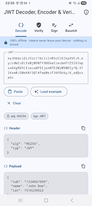 JWT & Base64 Decoder/Verifier Screenshot 0