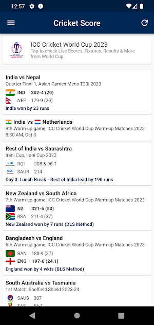 Cricket Score - World Cup 2023 Screenshot 0