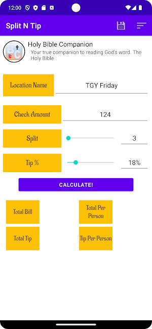 Split N Tip Calculator Screenshot 0