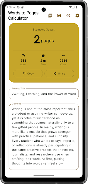 Words to Pages Calculator Screenshot 0