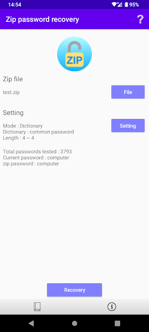 ZIP password recovery Screenshot 0