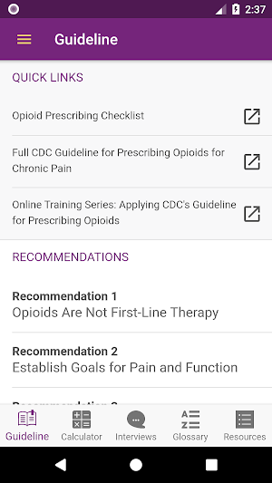 CDC Opioid Guideline Screenshot 1