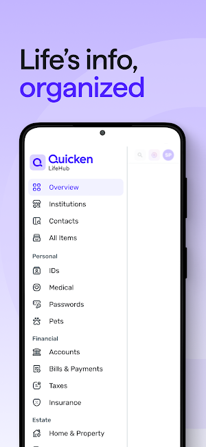 Quicken LifeHub Life Organizer Screenshot 0