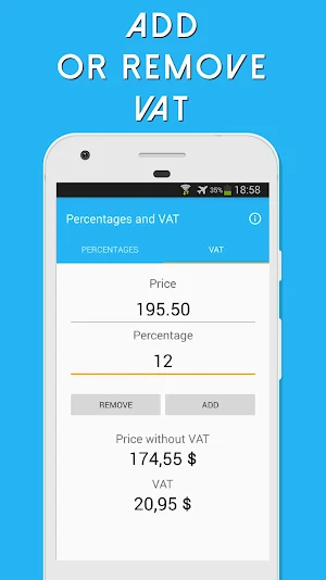 Percentages and VAT Calculator Screenshot 1