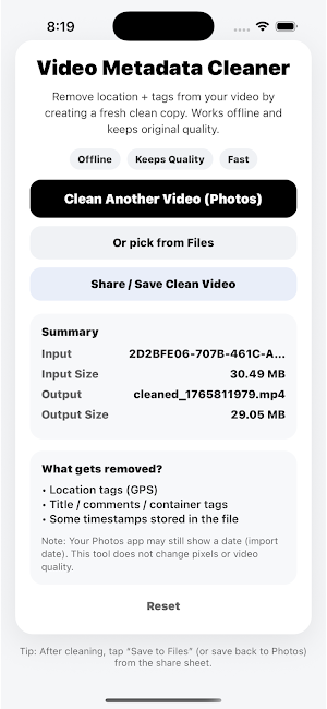 Video Metadata Cleaner Screenshot 1