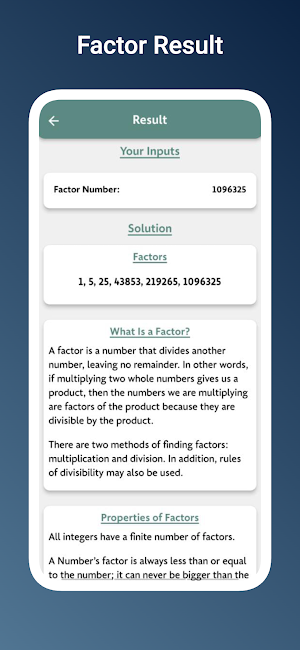 Factor Calculator Screenshot 2