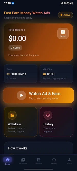Fast Earn Money Watch Ads Screenshot 0