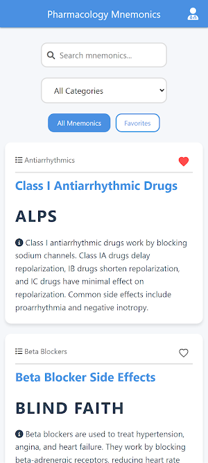 Pharmacology Mnemonics Offline Screenshot 0