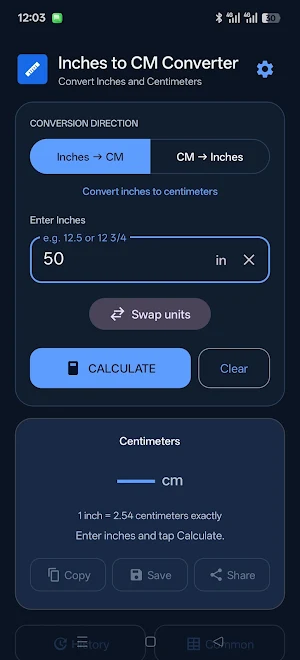 Inches to cm converter Screenshot 2