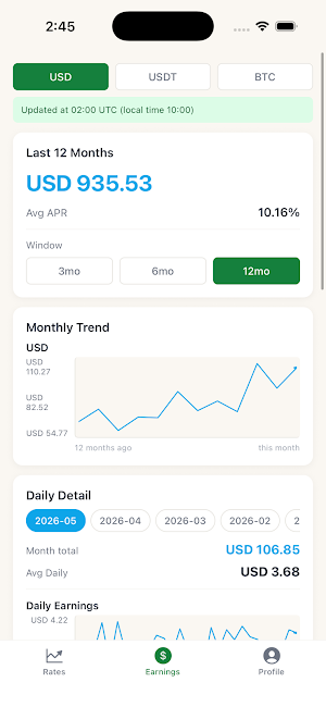 EarnUSD — Smart Yield Tracker Screenshot 1