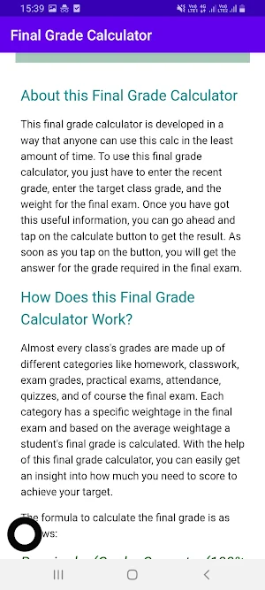 Final Grade Calculator Screenshot 1