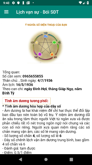 Lịch vạn sự - Bói SĐT Screenshot 2