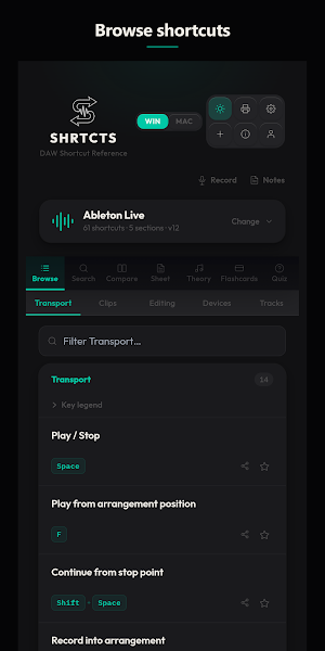 SHRTCTS: DAW Shortcuts Screenshot 0