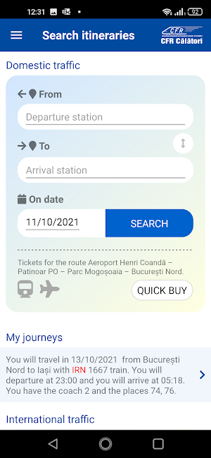 CFR Călători trains timetable and online tickets Screenshot 0