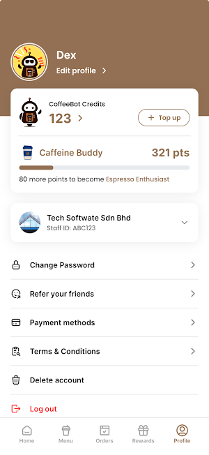 CoffeeBot Loyalty App Screenshot 2