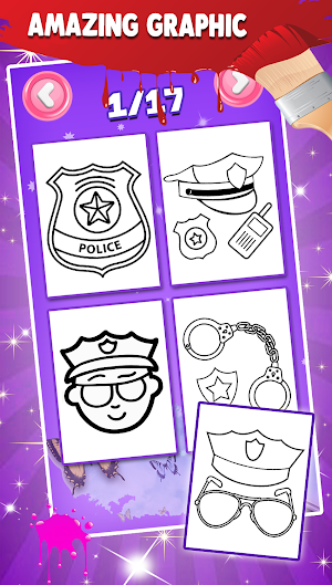 Police Toys Coloring Book Glitter Screenshot 1