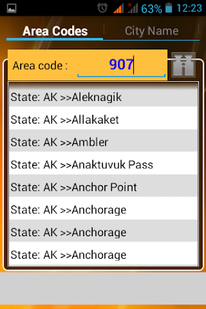 USA AREA CODES Screenshot 1