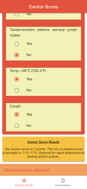 Centor Score for Sore Throat Screenshot 1