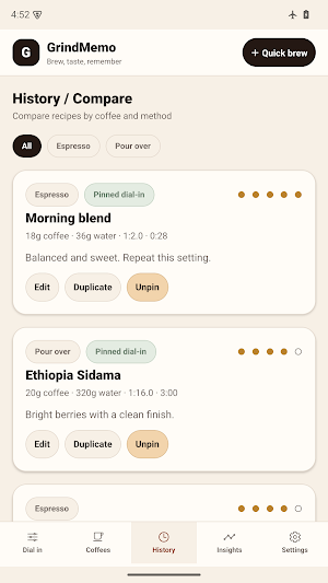 GrindMemo: Coffee Brew Log Screenshot 2