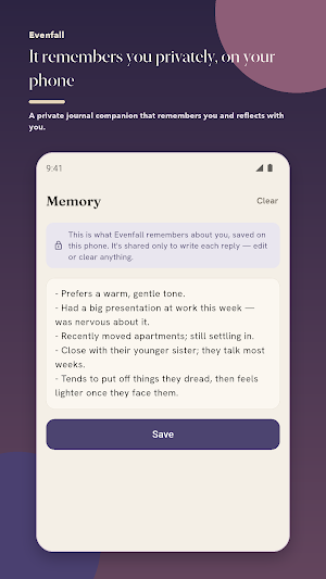 Evenfall: Reflective Journal Screenshot 2