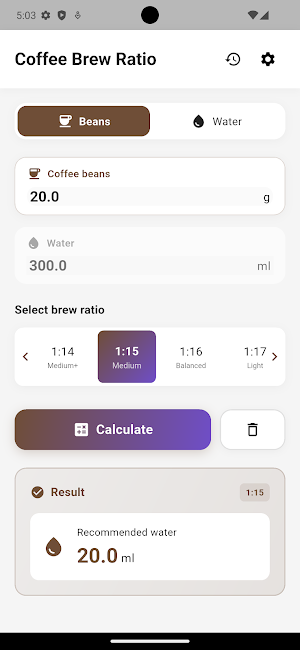 Coffee Brew Ratio - Calculator Screenshot 1