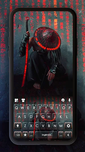 Neon Red Samurai Keyboard Background Screenshot 0