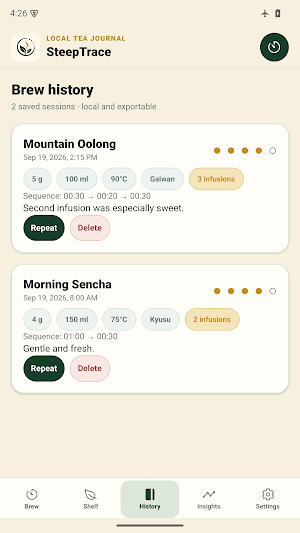 SteepTrace Tea Journal Screenshot 2