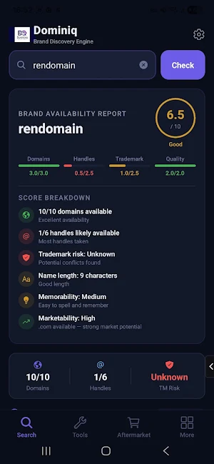 Dominiq: Brand & Domain Check Screenshot 0
