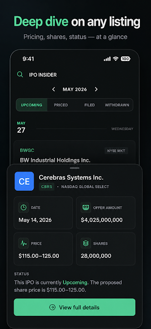 IPO Stocks Calendar Screenshot 2