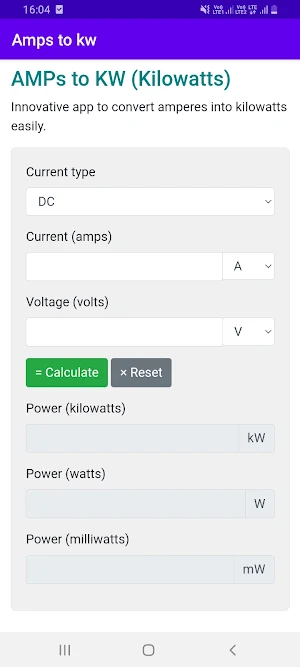 AMPs to KW (Kilowatts) Screenshot 0