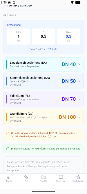 Abwasserdimensionierung Screenshot 1