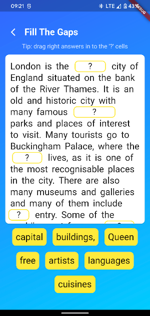 Fill The Gap Quiz Screenshot 2