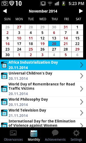 UN Calendar of Observances Screenshot 0