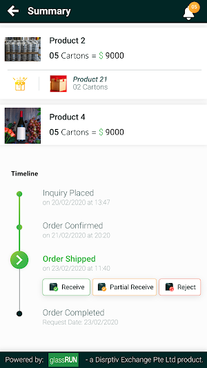 glassRUN Order Management Screenshot 2