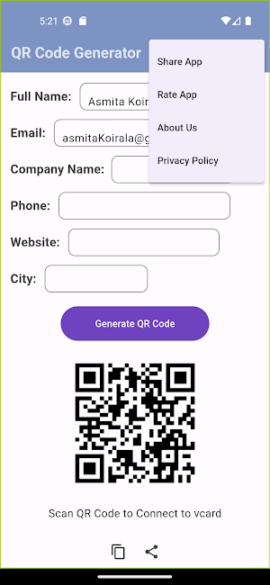 vCard QR Generator Screenshot 2
