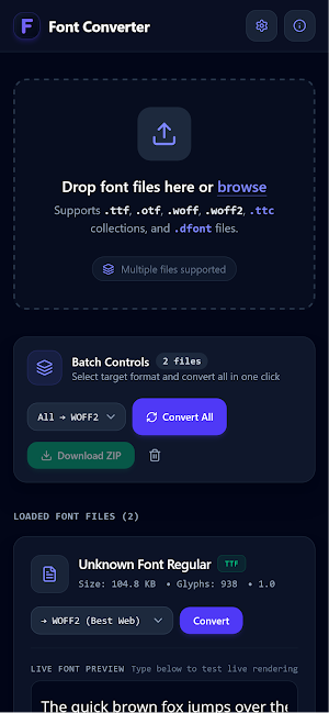 Font Converter: TTF OTF WOFF2 Screenshot 1