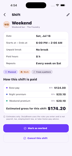 DutyBloom — Shift & Pay Screenshot 3