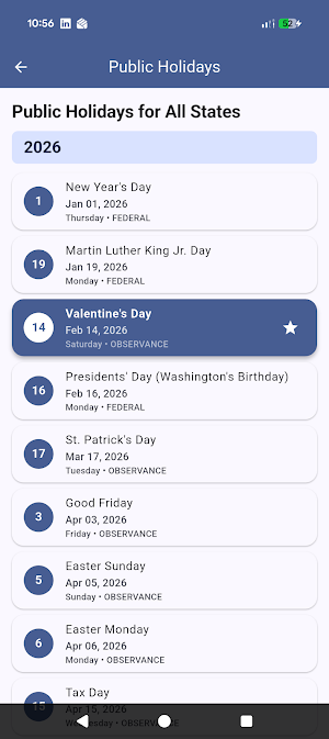 US Calendar 2026 Screenshot 1