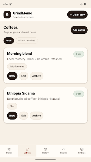 GrindMemo: Coffee Brew Log Screenshot 1