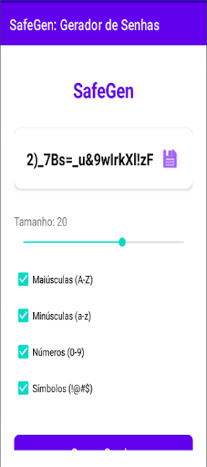 SafeGen Gerador de Senhas -2.0 Screenshot 0