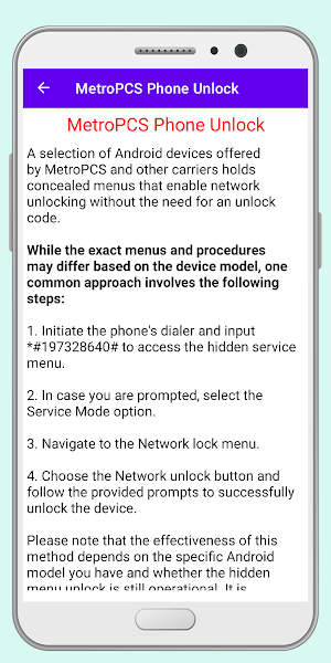 MetroPCS Phone Unlock Guide Screenshot 0