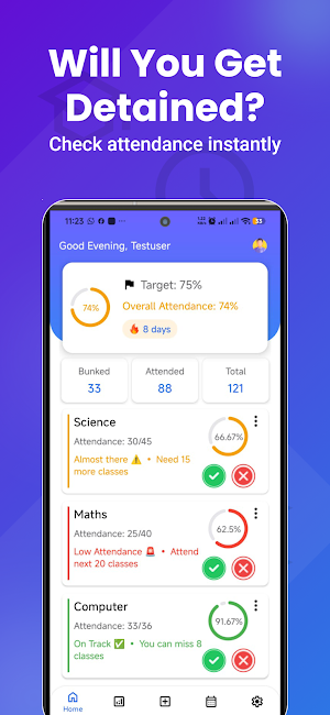 Attendance Calculator BunkWise Screenshot 1