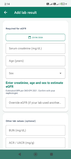 Kidney eGFR Tracker Screenshot 1